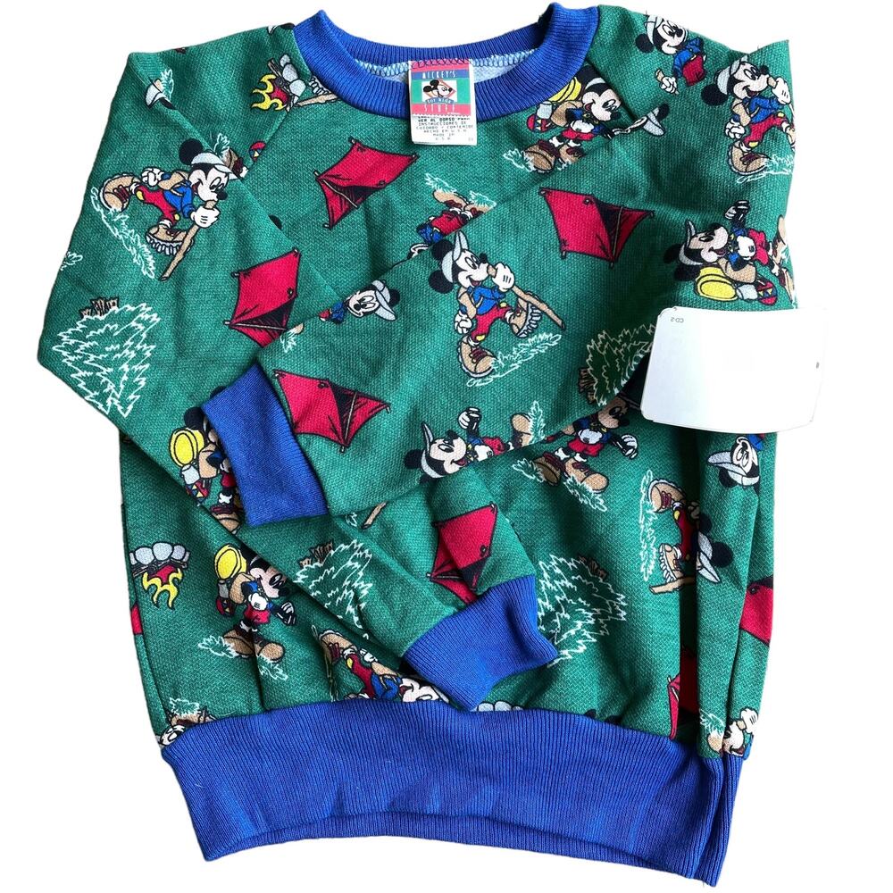 Vintage Mickey Mouse Camp Shirt Toddler Size 4 Green Blue Tent Kmart RARE TAGS